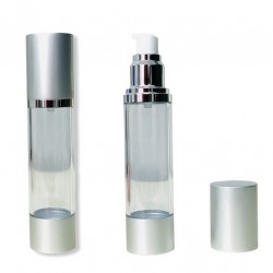 ΦΙΑΛΗ AIRLESS 50ml για κρέμα, ασημί mat με ακρυλικό διάφανο σώμα, καπάκι και βάση αλουμινίου