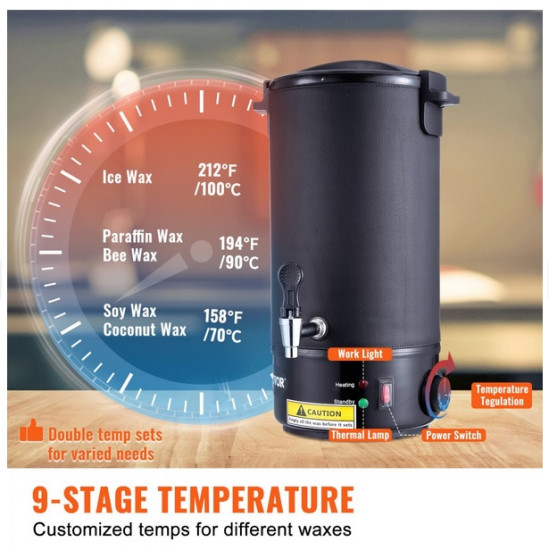ΗΛΕΚΤΡΙΚΟ WAX MELTER 10L VEVOR ΓΙΑ ΚΑΤΑΣΚΕΥΗ ΚΕΡΙΩΝ  (30°C-110°C)